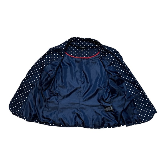 SANDRO STUDIO CAREER NAVY POLKA DOT LIGHTWEIGHT STRETCH CROPPED BLAZER - Picture 9 of 12